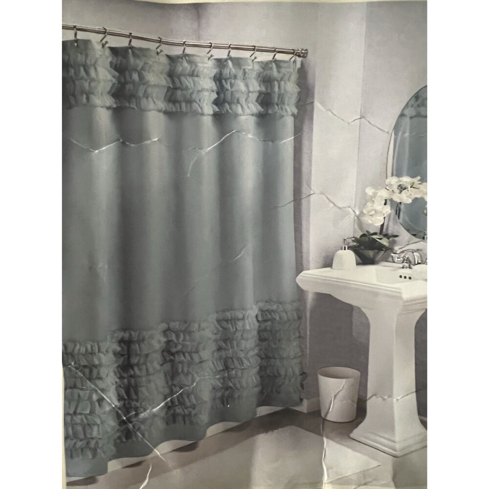Vintage 80's Harlow Fabric Ruffled Shower Curtain blue 72" x 72" Cottage Core
